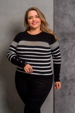 Blusa tricot modal turim listrada com detalhe lurex GM 1506 Tam G
