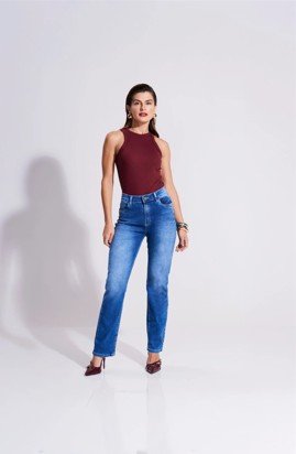 CALCA TEEZZ JEANS FEM RETA COS ALTO - 42 - 21848