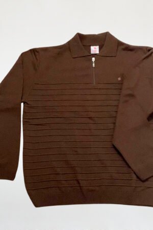 SUETER POLO COM ZIPER MASCULINO D'LANFIORI TRICOT - M MARROM - 4105