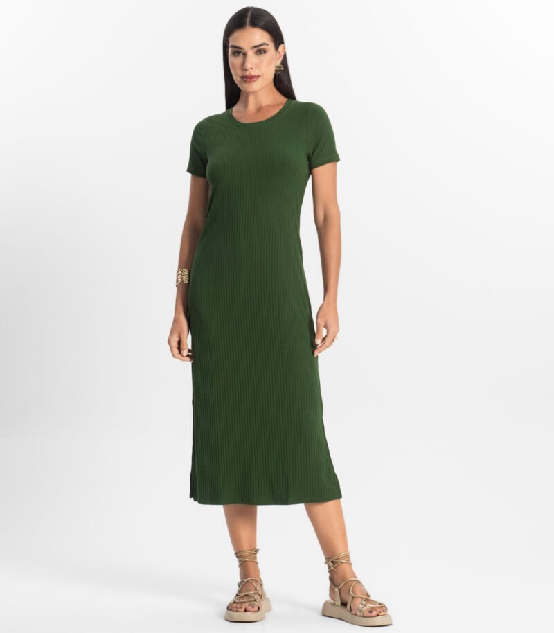 VESTIDO MIDI FEMININO RIBANA CANELADA BAASICO ROVITEX - GG VERDE - 917175