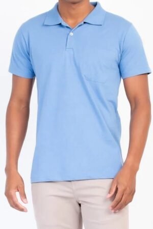CAMISETA GOLA POLO MEIA MALHA PENTEADA AZUL TIME 839