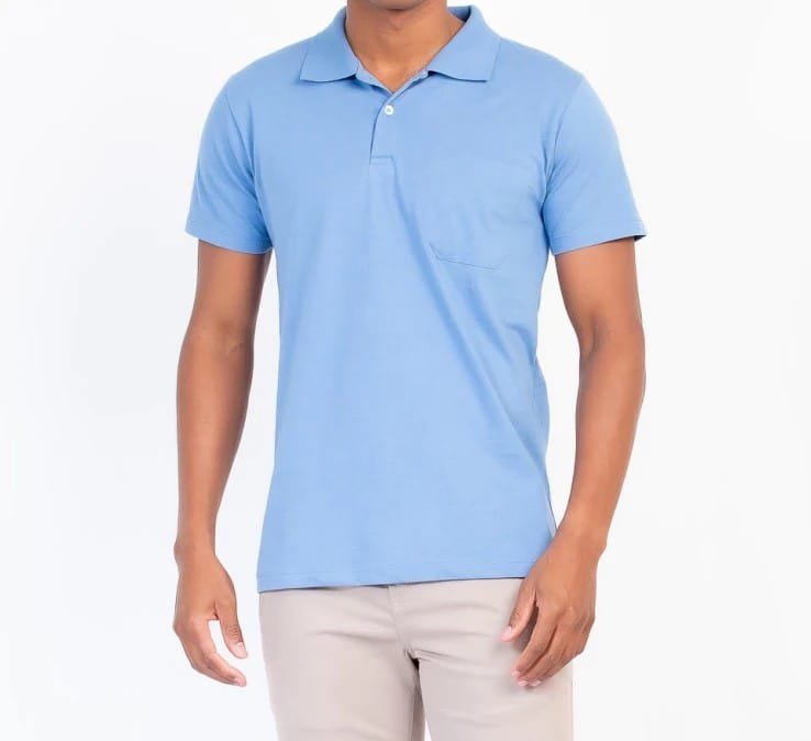 CAMISETA GOLA POLO MEIA MALHA PENTEADA AZUL TIME 839