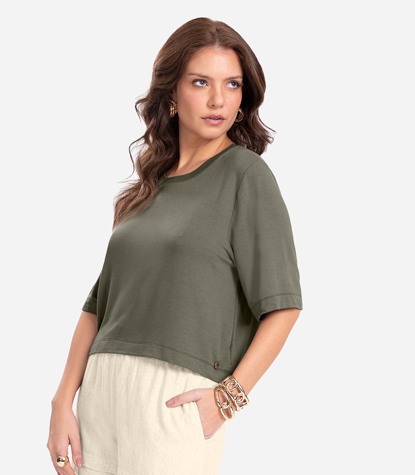 Blusa Feminina Manga Curta em Molecotton Endless E15512 - Imagem 3