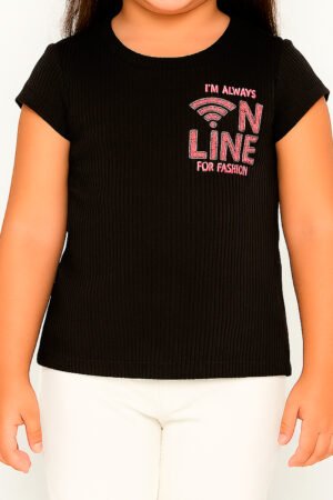 BLUSA MANGA CURTA CANELADA INFANTIL MENINA TWO COLORS - 183003