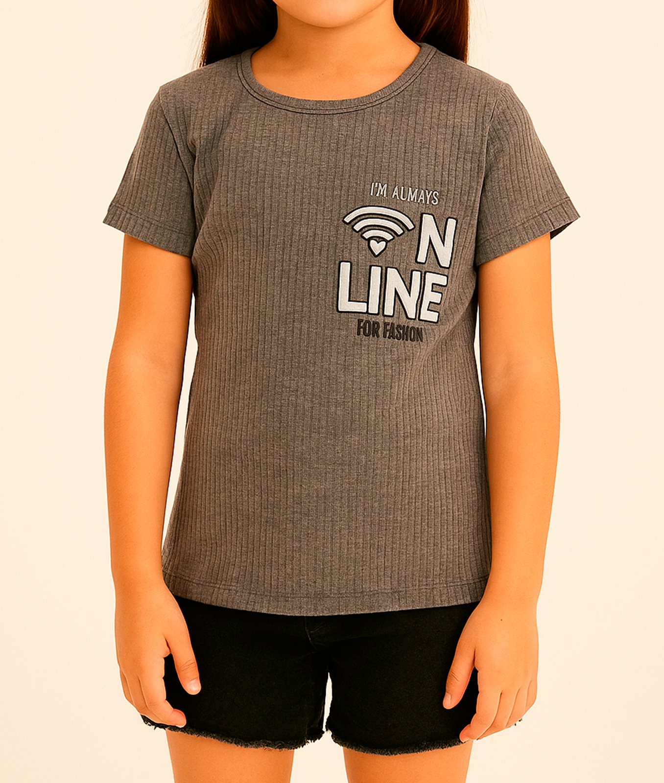 BLUSA MANGA CURTA CANELADA INFANTIL MENINA TWO COLORS - 183003 - Imagem 4