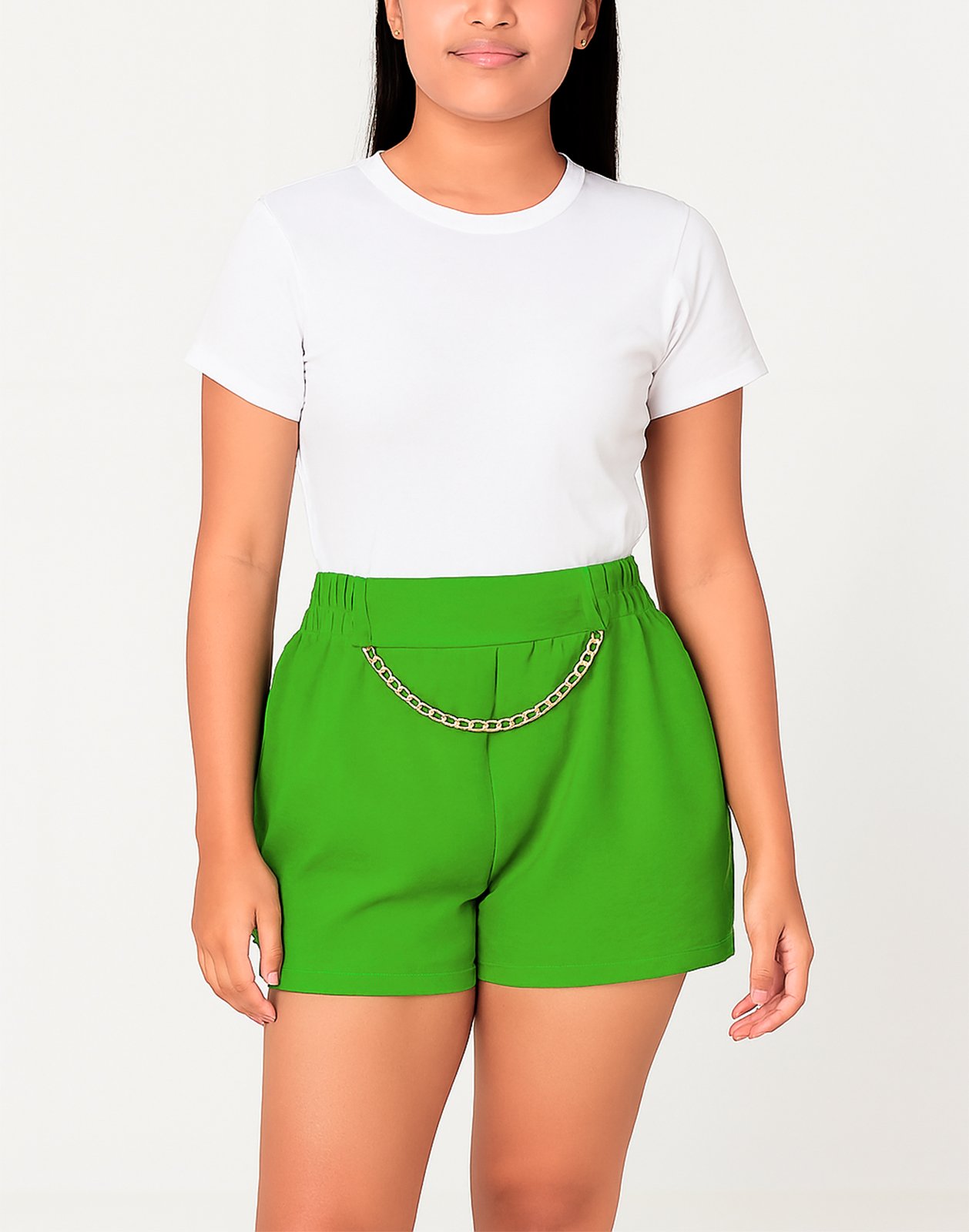 SHORT FEMININO EM DUNA COM CINTO CORRENTE - Imagem 2