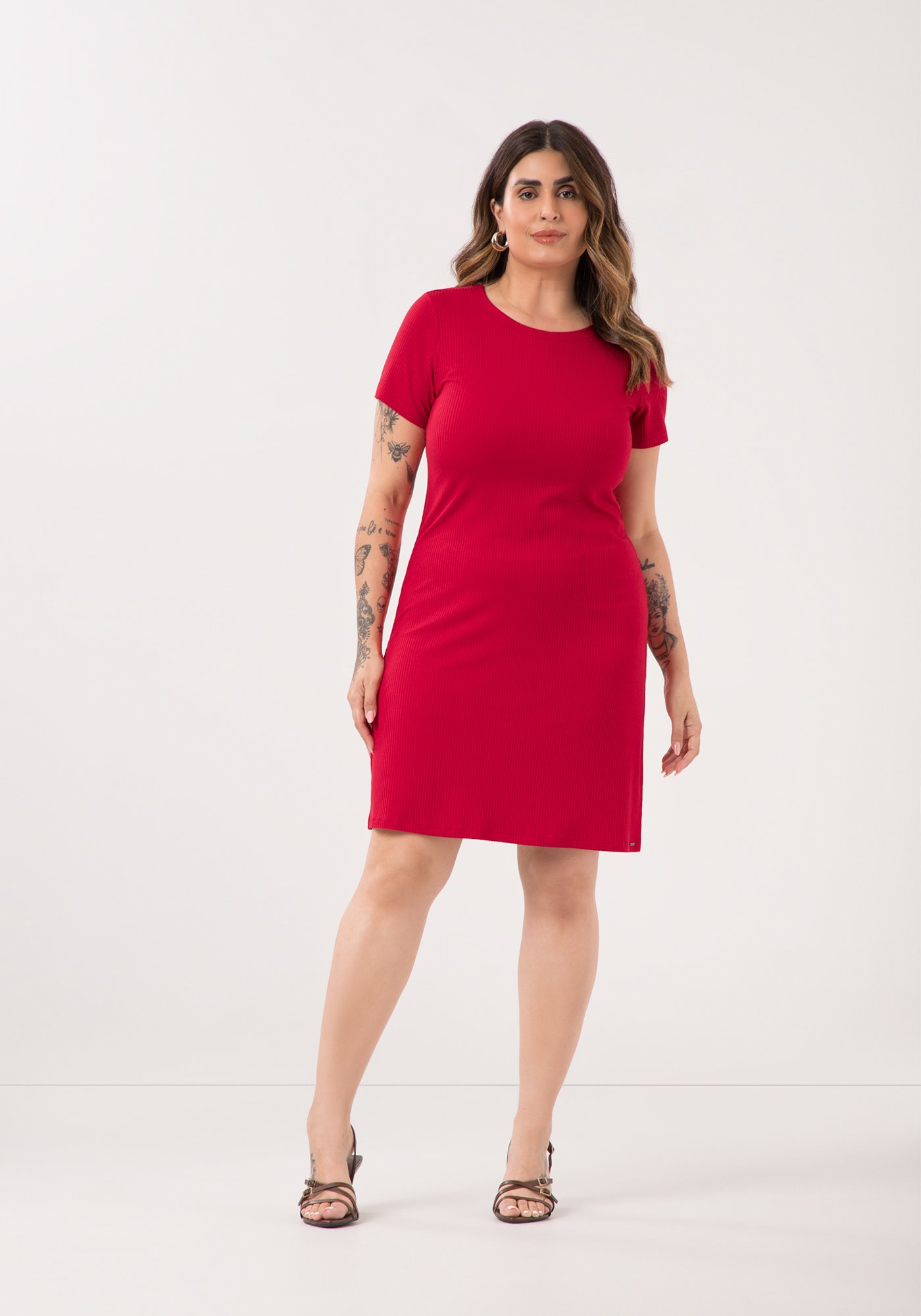 VESTIDO MANGA CURTA CANELADO LUNENDER 596 - Imagem 3