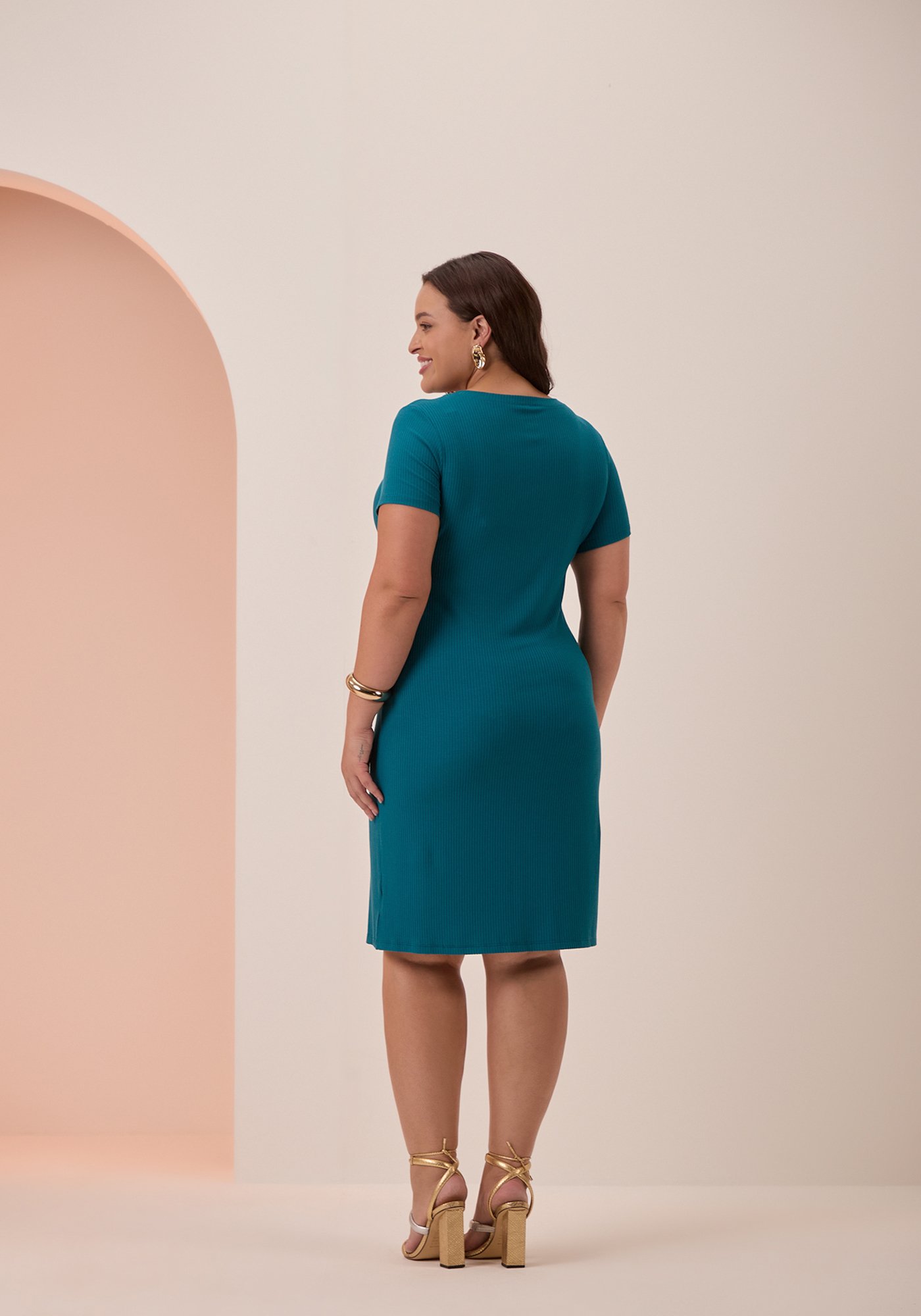 VESTIDO MANGA CURTA CANELADO LUNENDER 596 - Imagem 8