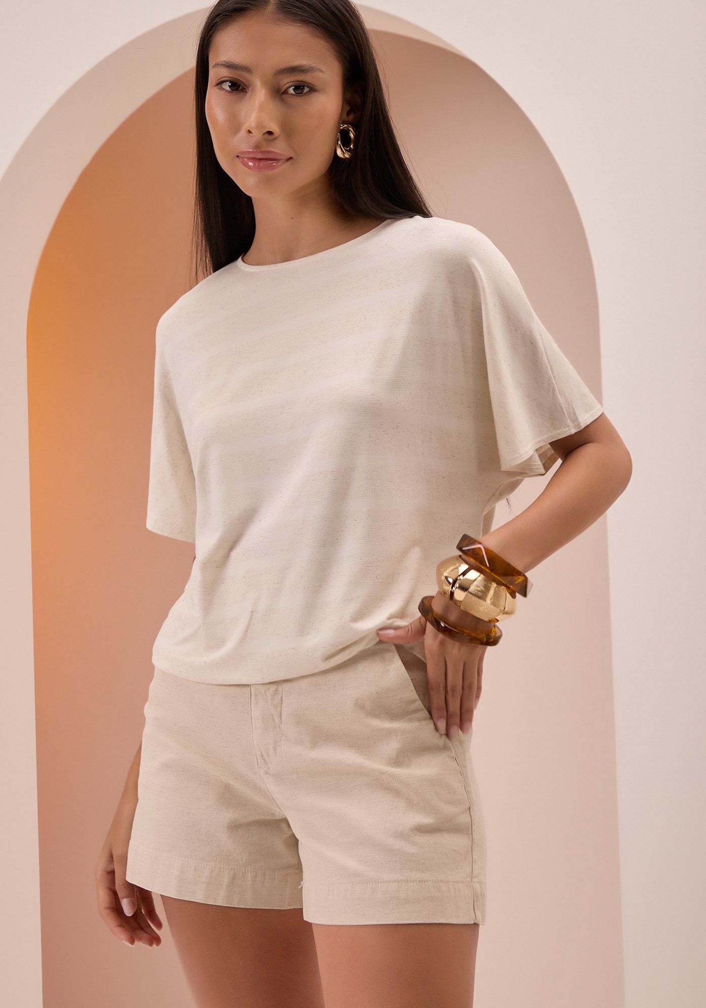 BLUSA MANGA CURTA MALHA LINHO FEMININA LUNENDER - C5046 - Imagem 3