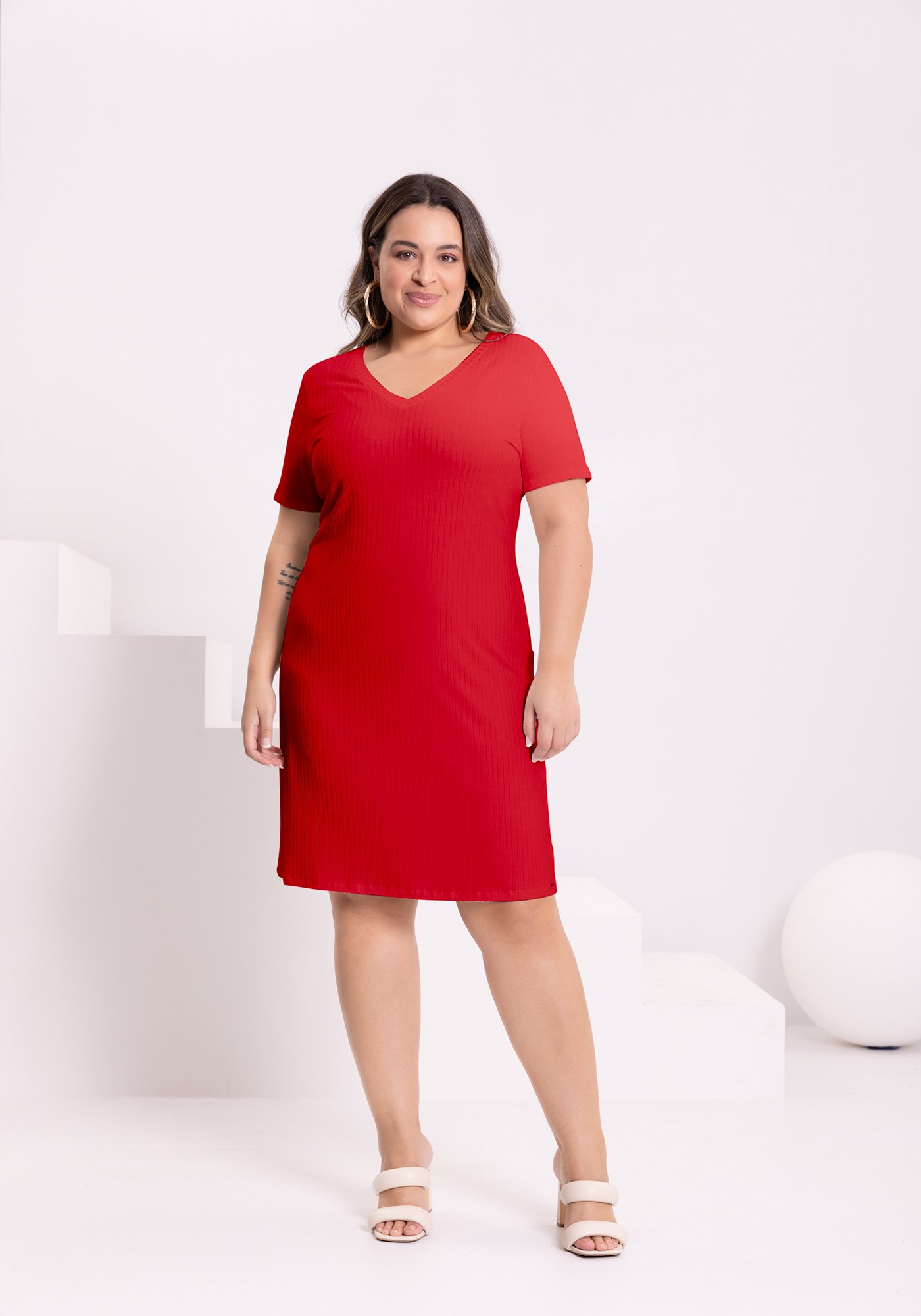 VESTIDO CANELADO FEMININO PLUS SIZE LUNENDER - 00478 - Imagem 14