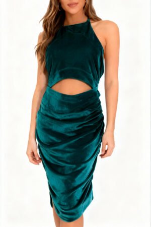 VESTIDO FEMININO DRAPEADO VELUDO SOCIAL FESTA