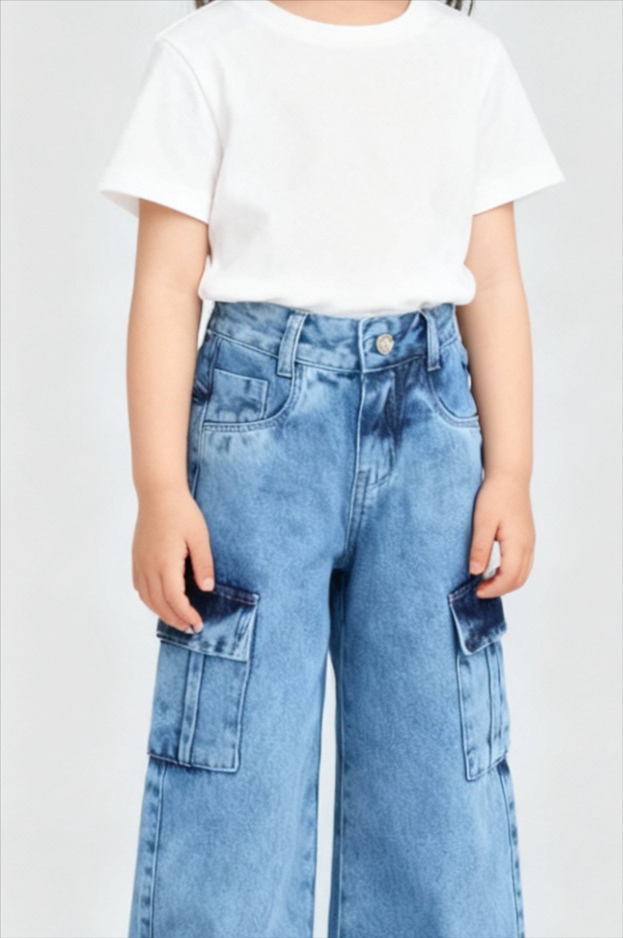 CALCA WIDE LEG BOLSO CARGO JUJU BANDEIRA JEANS ORIGINAL