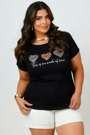CAMISETA T SHIRT FEMININA GeB BROS THREE HEARTS