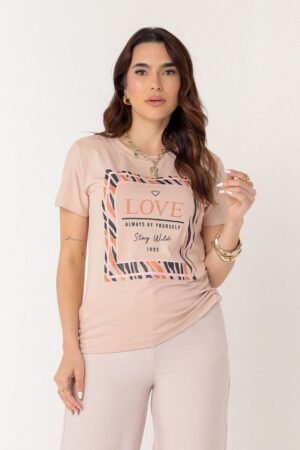 CAMISETA T SHIRT FEMININA GeB BROS ESTAMPAS - M BEGE