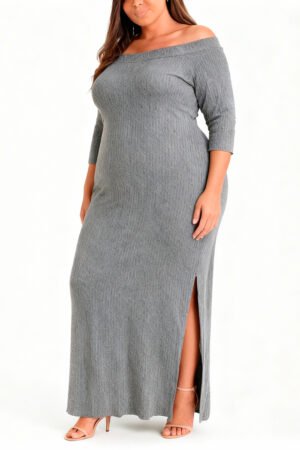 VESTIDO FEMININO PLUS SIZE OMBRO A OMBRO CANELADO ESSENCE ALL CURVES