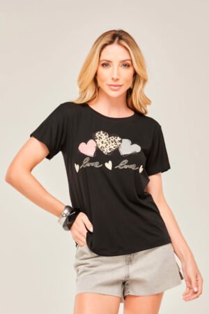 CAMISETA T SHIRT FEMININA GeB BROS THREE HEARTS