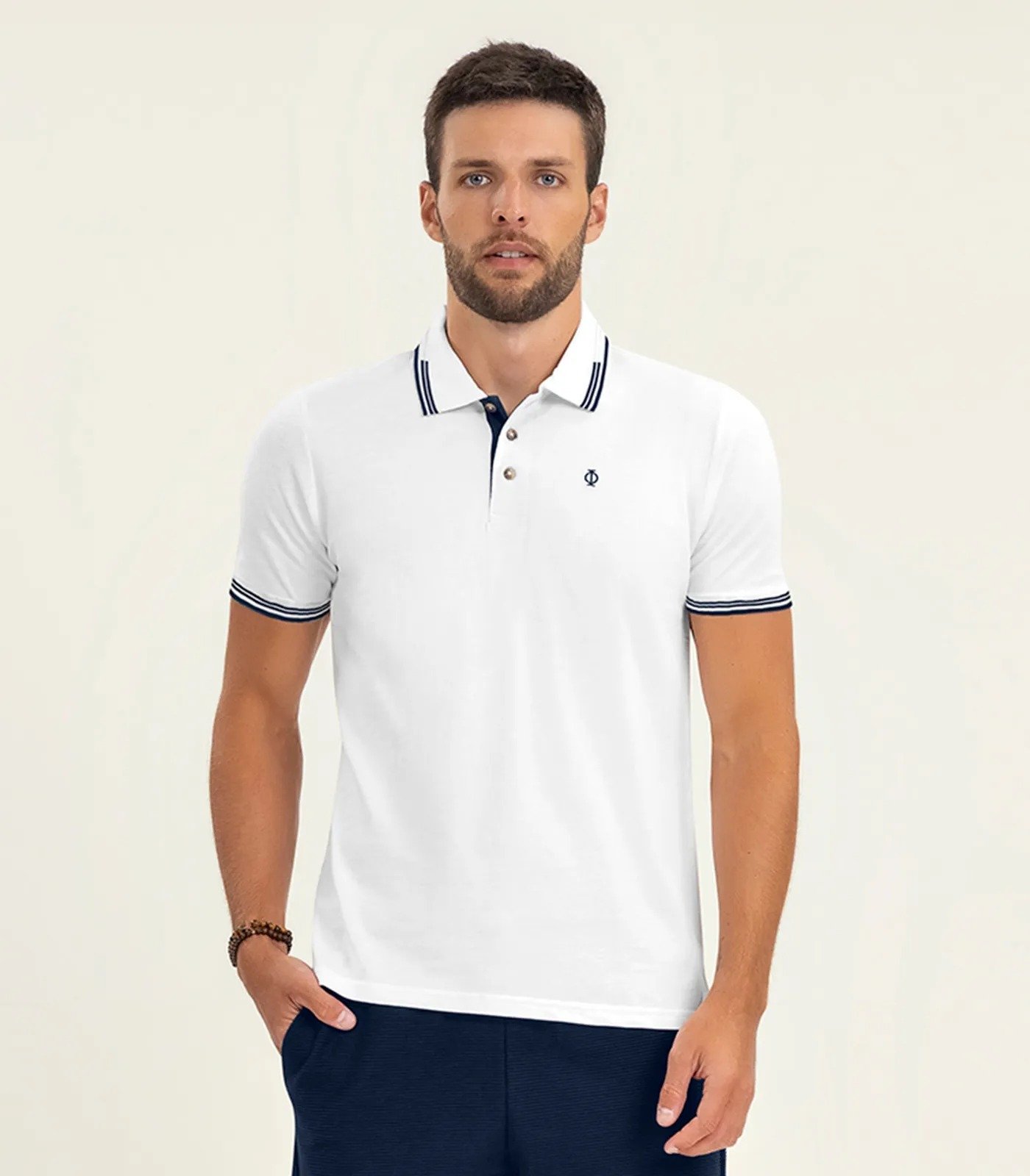 Polo masculina em Cotton Leve Diamentro D009675 BRANCO - Imagem 4