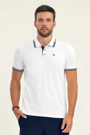 Polo masculina em Cotton Leve Diamentro D009675 BRANCO