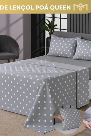 JOGO LEMCOL 4 PCAS MALHA QUEEM   2 X2 CINZA BOLINHA