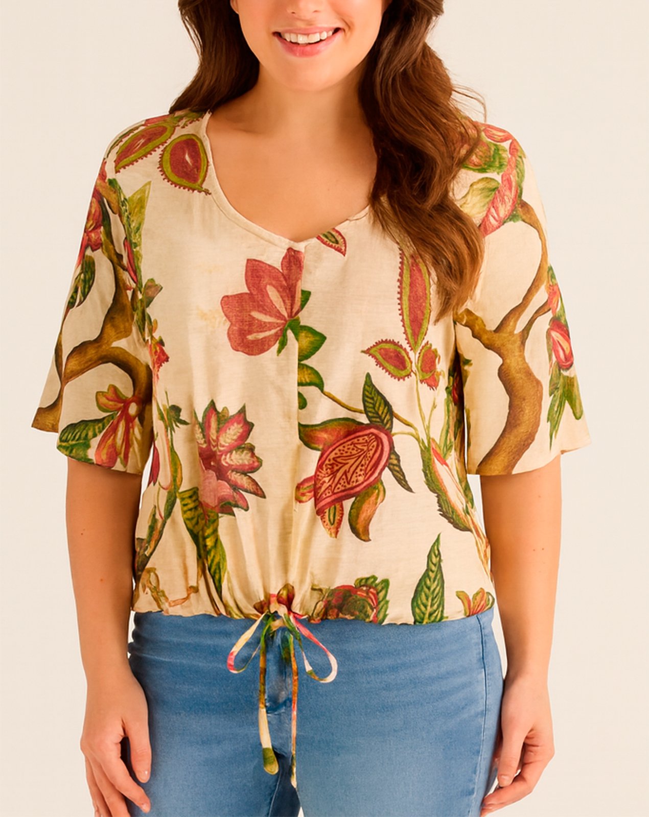 BLUSA MANGA CURTA C/ AJUSTE FARM MAFE MODAS