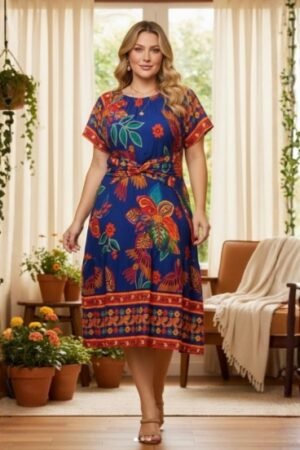 Vestido floresl/ barrado araras midi