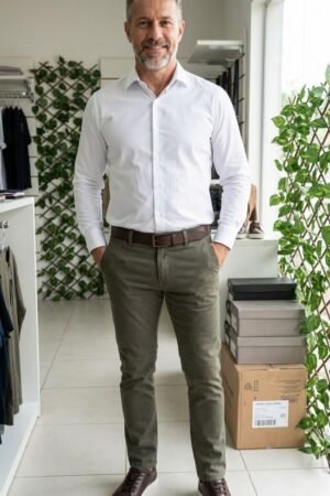 Calca Masculina De Sarja Bolso Faca Slim Com Elastano Da Paco