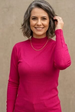 BLUSA SUETER MODAL  LISA COM BOTAO MANGA M  PINK