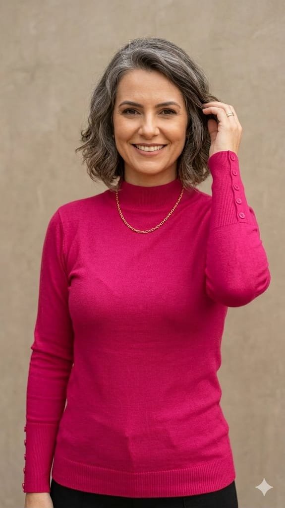 BLUSA SUETER MODAL LISA COM BOTAO MANGA M PINK - Imagem 2