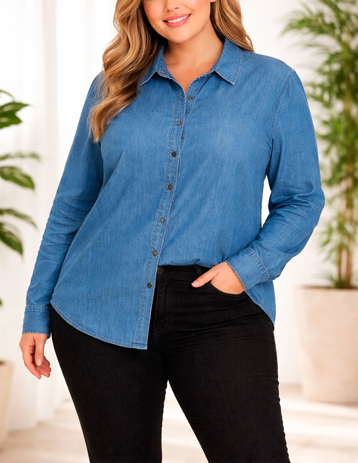 CAMISA JEANS FEMININA PLUS SIZE LUNENDER - 20866