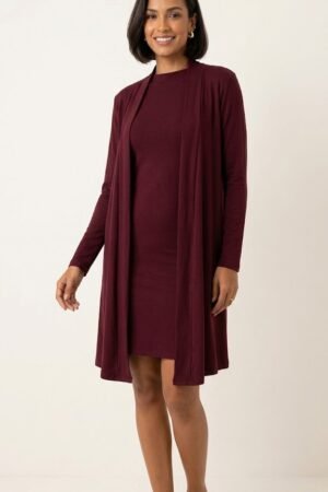 CONJUNTO CARDIGA COM VESTIDO LANZINHA BORDO