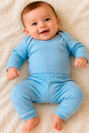 CONJUNTO BODY E CALCA BEBE CANELADO UNISSEX BABYNHA