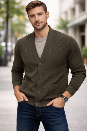 Casaco Masculino Trico Trabalhado Com Botoes  DLAFIORI