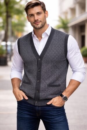 Sueter colete masculino gola V botao colete tricotado sem mangas cardiga casual solido