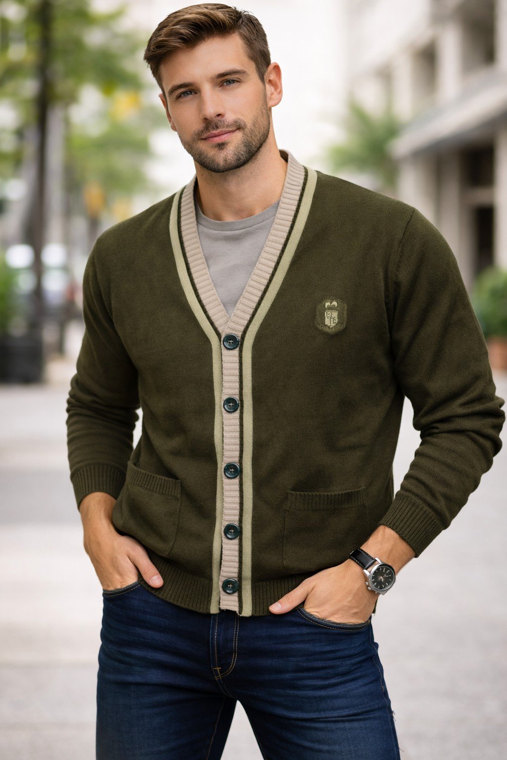 Cardigan Masculino em Tricot com Ziper Frontal e Bolsos - Imagem 2