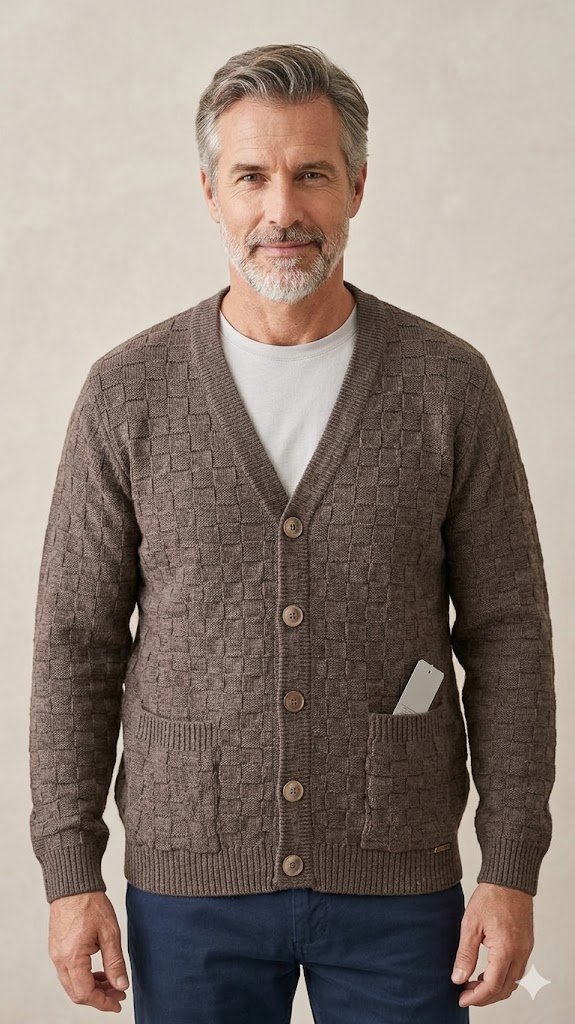 Casaco Masculino Trico Trabalhado Com Botoes DLAFIORI VERDE G