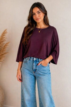 BLUSA FEMININA MALHA MANGA 3/4 OVERSIZED