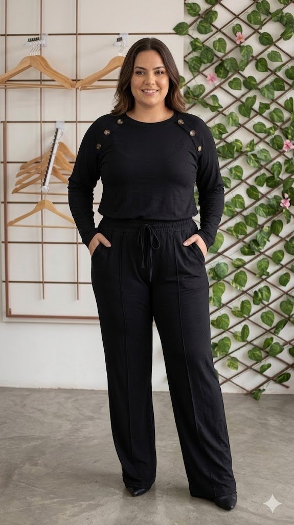 Conjunto de Moletinho Premium Calca Pantalona Blusa Mullet Manga Longa - Imagem 2