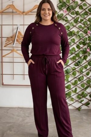 Conjunto de Moletinho Premium Calca Pantalona Blusa Mullet Manga Longa