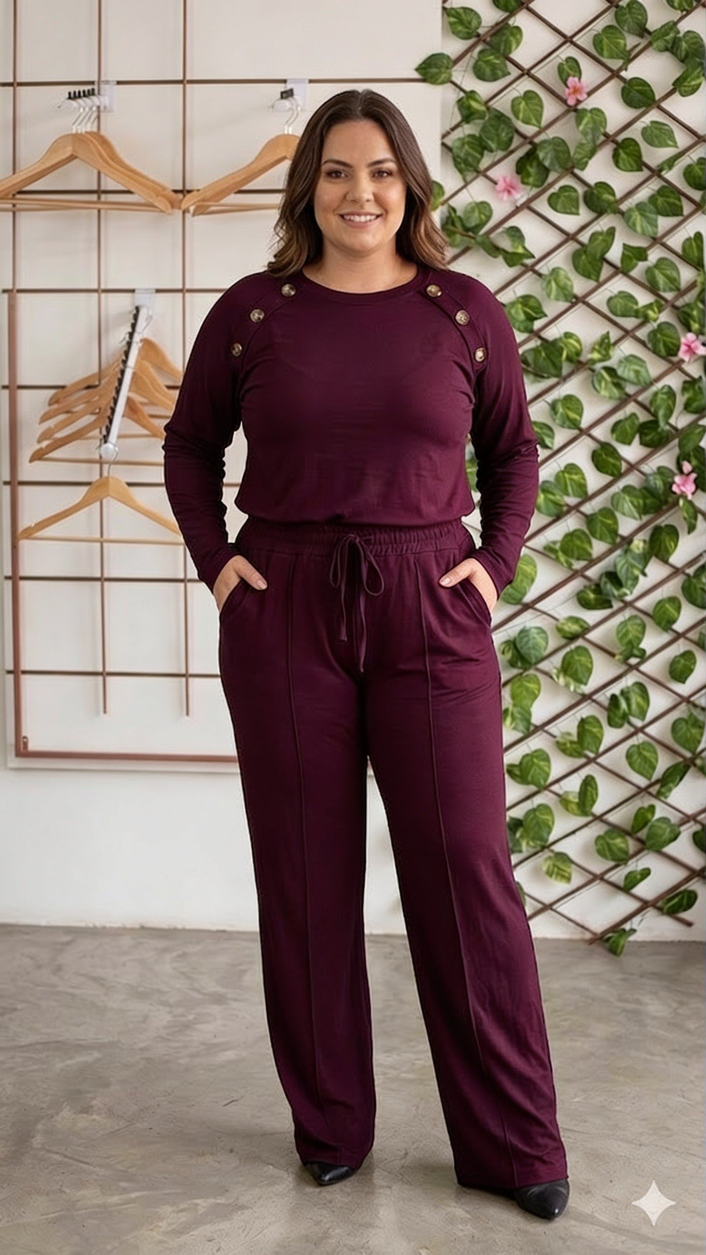 Conjunto de Moletinho Premium Calca Pantalona Blusa Mullet Manga Longa
