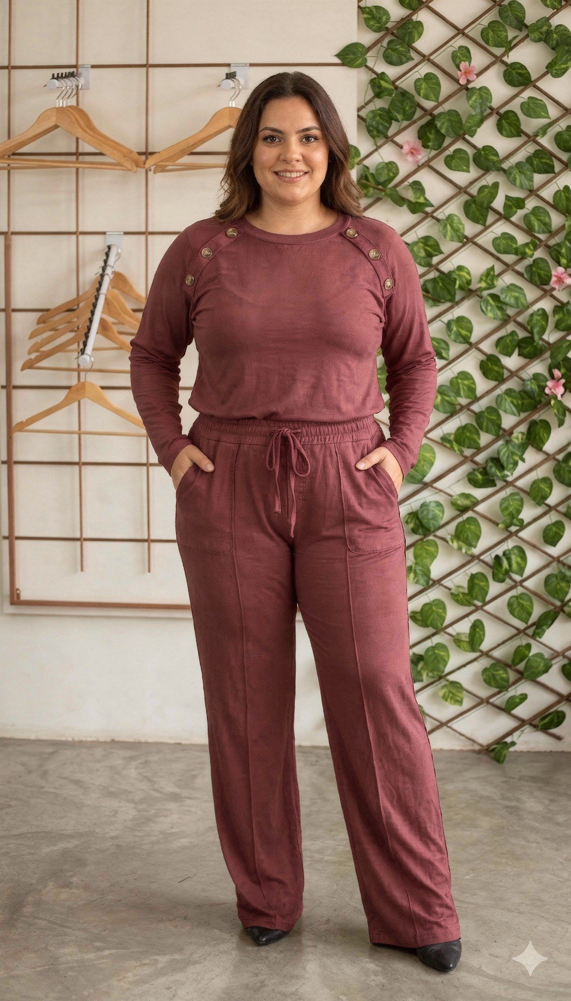 Conjunto de Moletinho Premium Calca Pantalona Blusa Mullet Manga Longa - Imagem 3
