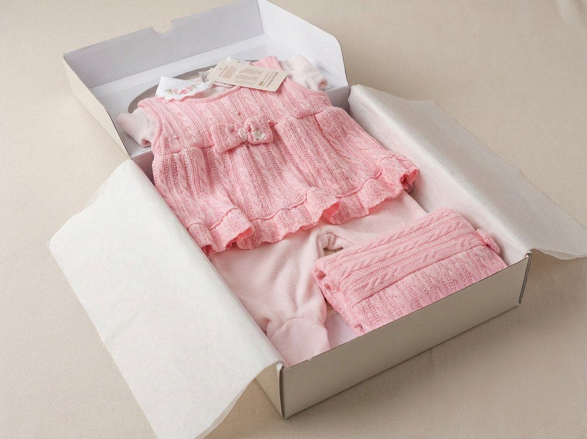 Saida Maternidade Tricot Bebe Menina Vestido Aconchego Trico Rosa Gola Bordada Bebe 2 Pecas Luxo