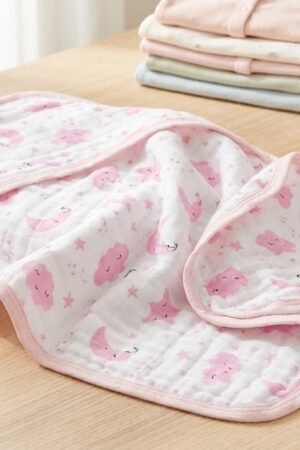 TOALHA TECIDO FRALDA ESTAMPADA DUPLA COM CAPUZ 100% ALGODAO ROSA