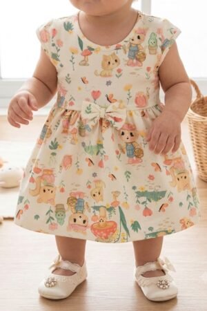 Vestido Infantil Estampado Malha Rovi Kids Bege 3146250