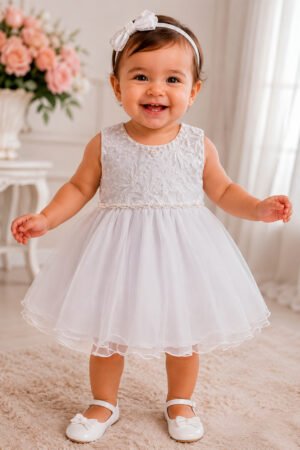 VESTIDO SOCIAL S/MANGAS C/BORDADO NELU - 2910