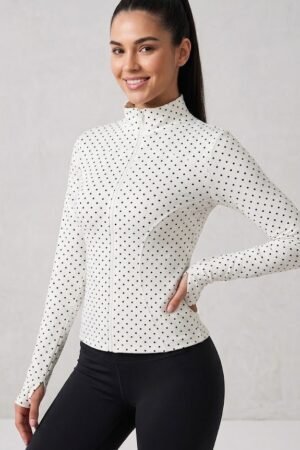 Casaco Fitness Esportivo Premium Feminino  Branco com boluinha preta
