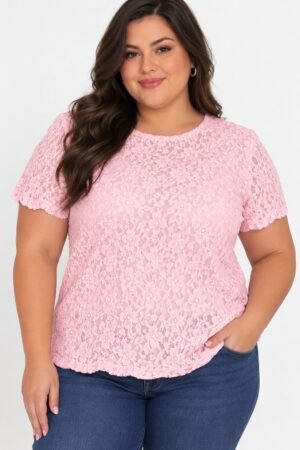 BLUSA MANGA CURTA RENDA PLUS SIZE MARIA SOLTA